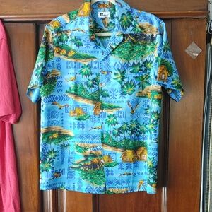 Pacifica Blue and Green Casual Button Up Hawaiian Shirt